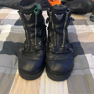 Harley Davison Motorcycle Boots Zip Up Slip On Leather Black